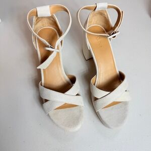 Quince Italian Leather Crisscross Platform Sandal Almond Suede Block Heel Size 8